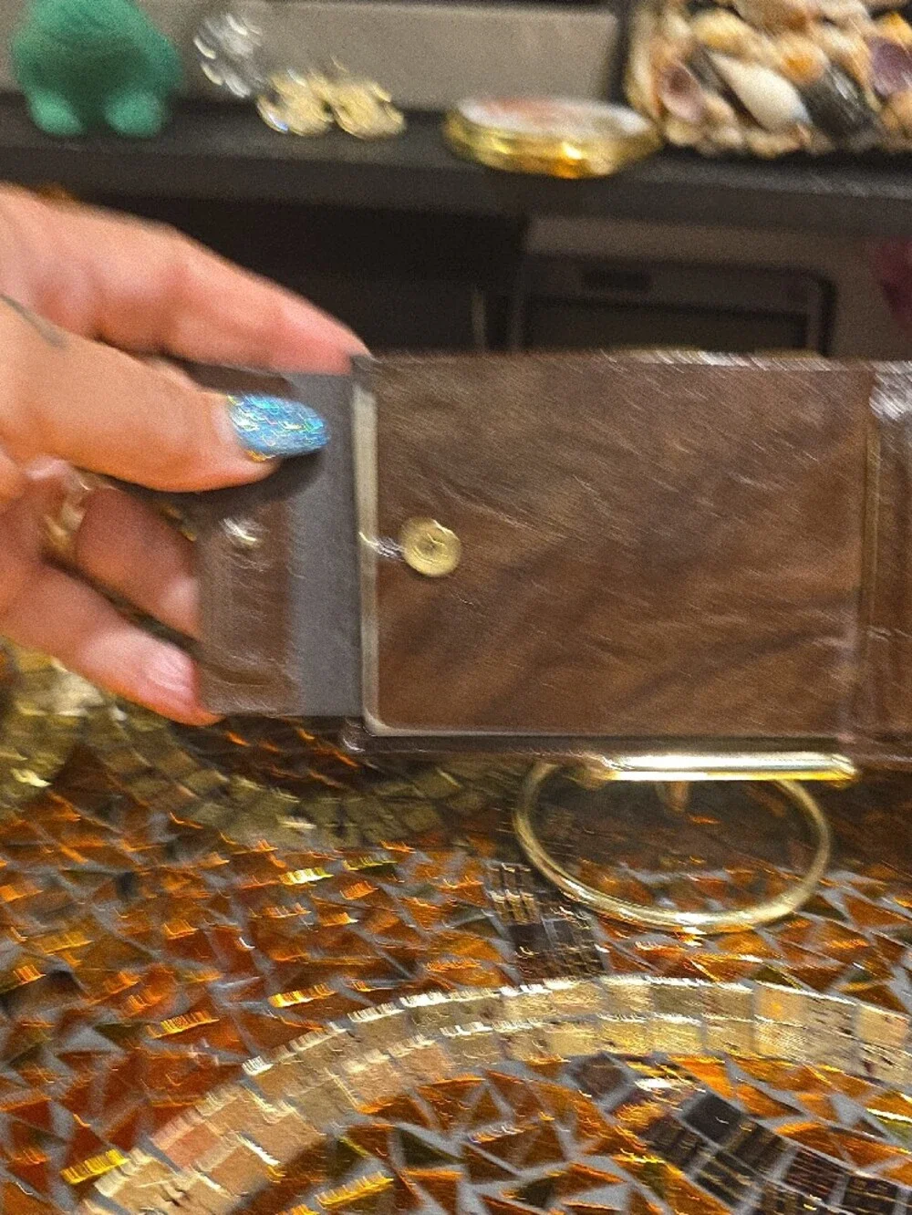 Vintage Brown Leather Money Clip with Gold Accent